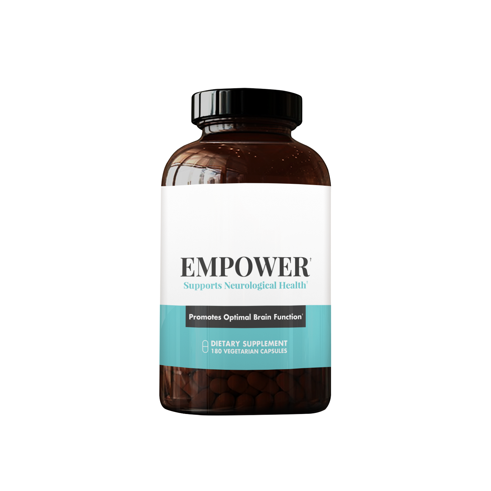 EMPOWER dietary supplement bottle containing 180 vegetarian capsules, designed to support neurological health and promote optimal brain function.