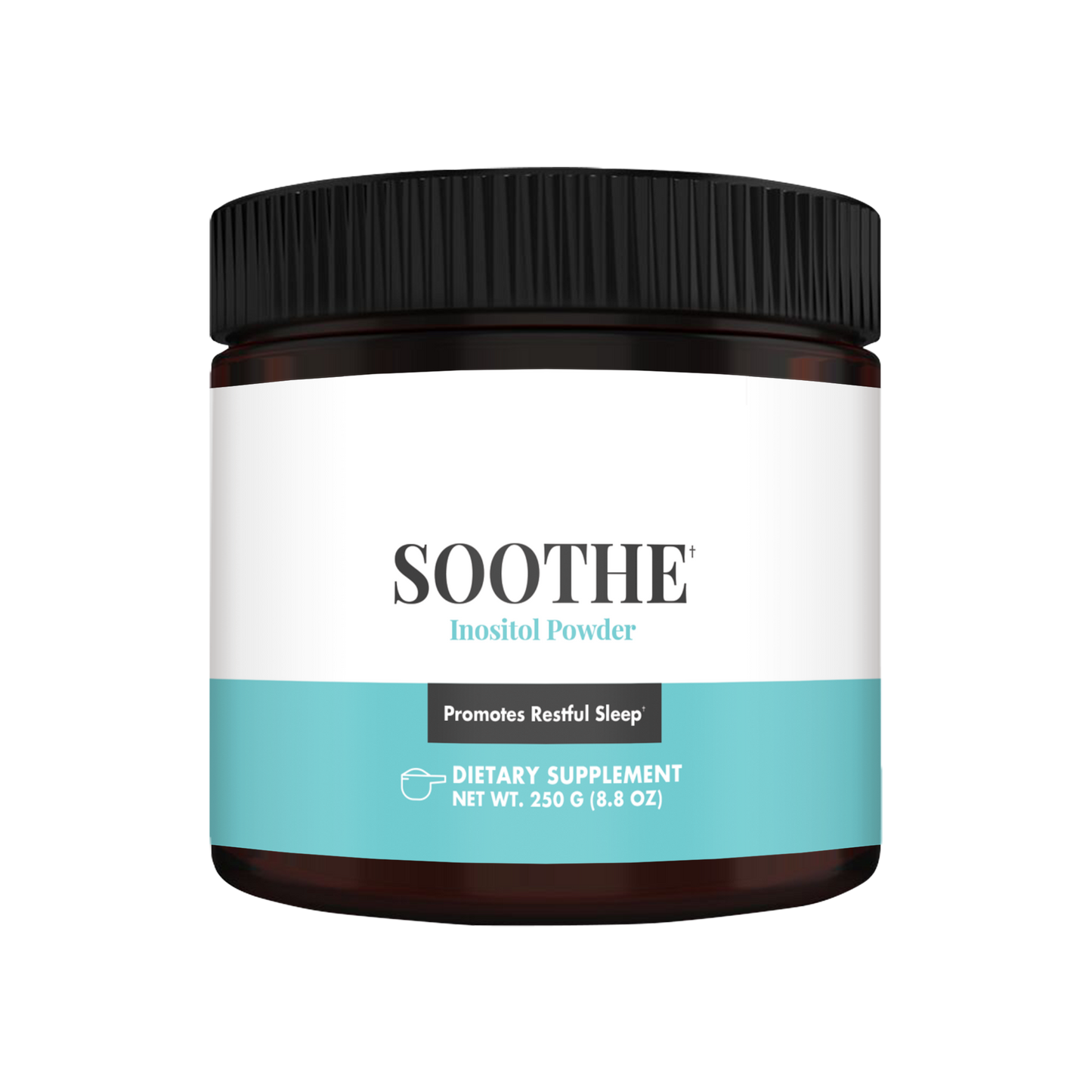 SOOTHE Inositol Powder dietary supplement, 250g container, designed to promote restful sleep.